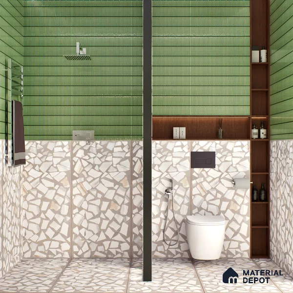 Terrazzo Floor & Wall Tile TL 06085 Trioti Bianco 4 ft x 2 ft Vitrified Matte Finish - 9 mm | 4 Random Design | Suitable For Living Room, Bedroom, Bathroom, Kitchen