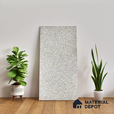 Terrazzo Floor & Wall Tile TL 06086 C Terrazzo Grey 4 ft x 2 ft Vitrified Matte Finish - 9 mm | 8 Random Design | Suitable For Living Room, Bedroom, Bathroom, Kitchen (Sample)