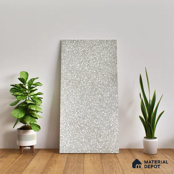 Terrazzo Floor & Wall Tile TL 06086 C Terrazzo Grey 4 ft x 2 ft Vitrified Matte Finish - 9 mm | 8 Random Design | Suitable For Living Room, Bedroom, Bathroom, Kitchen (Sample)