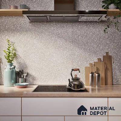 Terrazzo Floor & Wall Tile TL 06086 C Terrazzo Grey 4 ft x 2 ft Vitrified Matte Finish - 9 mm | 8 Random Design | Suitable For Living Room, Bedroom, Bathroom, Kitchen (Sample)