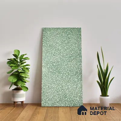 Terrazzo Floor & Wall Tile TL 06086 D Terrazzo Green 4 ft x 2 ft Vitrified Matte Finish - 9 mm | 8 Random Design | Suitable For Living Room, Bedroom, Bathroom, Kitchen