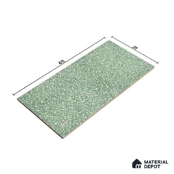 Terrazzo Floor & Wall Tile TL 06086 D Terrazzo Green 4 ft x 2 ft Vitrified Matte Finish - 9 mm | 8 Random Design | Suitable For Living Room, Bedroom, Bathroom, Kitchen