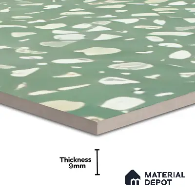 Terrazzo Floor & Wall Tile TL 06086 D Terrazzo Green 4 ft x 2 ft Vitrified Matte Finish - 9 mm | 8 Random Design | Suitable For Living Room, Bedroom, Bathroom, Kitchen