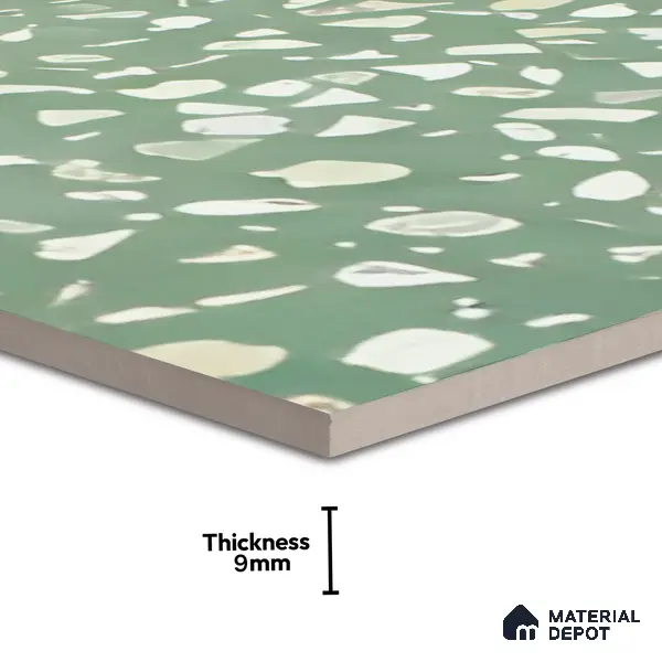 Terrazzo Floor & Wall Tile TL 06086 D Terrazzo Green 4 ft x 2 ft Vitrified Matte Finish - 9 mm | 8 Random Design | Suitable For Living Room, Bedroom, Bathroom, Kitchen