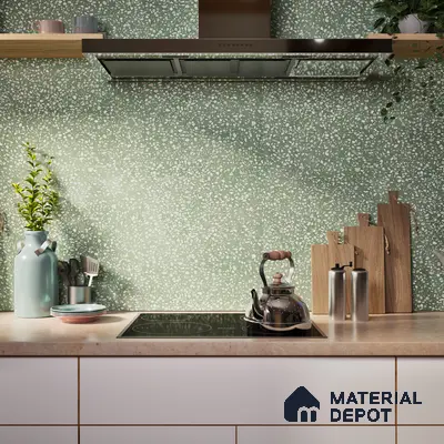 Terrazzo Floor & Wall Tile TL 06086 D Terrazzo Green 4 ft x 2 ft Vitrified Matte Finish - 9 mm | 8 Random Design | Suitable For Living Room, Bedroom, Bathroom, Kitchen