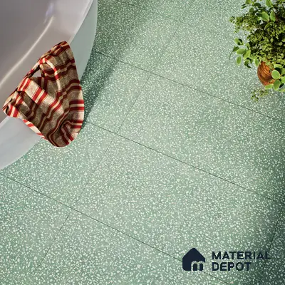 Terrazzo Floor & Wall Tile TL 06086 D Terrazzo Green 4 ft x 2 ft Vitrified Matte Finish - 9 mm | 8 Random Design | Suitable For Living Room, Bedroom, Bathroom, Kitchen