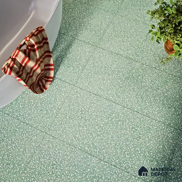 Terrazzo Floor & Wall Tile TL 06086 D Terrazzo Green 4 ft x 2 ft Vitrified Matte Finish - 9 mm | 8 Random Design | Suitable For Living Room, Bedroom, Bathroom, Kitchen