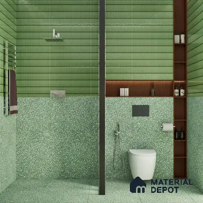 Terrazzo Floor & Wall Tile TL 06086 D Terrazzo Green 4 ft x 2 ft Vitrified Matte Finish - 9 mm | 8 Random Design | Suitable For Living Room, Bedroom, Bathroom, Kitchen