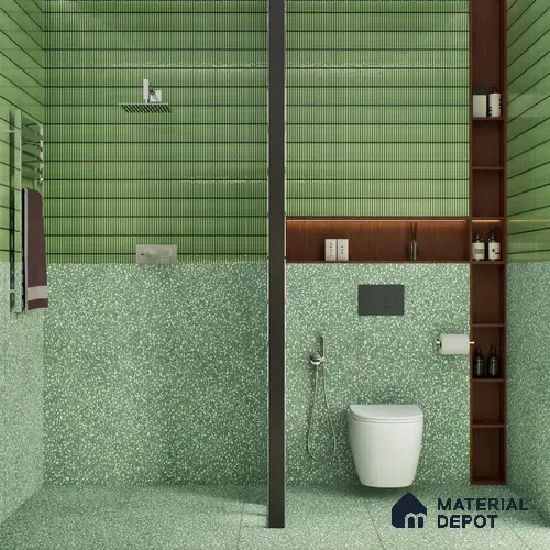 Terrazzo Floor & Wall Tile TL 06086 D Terrazzo Green 4 ft x 2 ft Vitrified Matte Finish - 9 mm | 8 Random Design | Suitable For Living Room, Bedroom, Bathroom, Kitchen