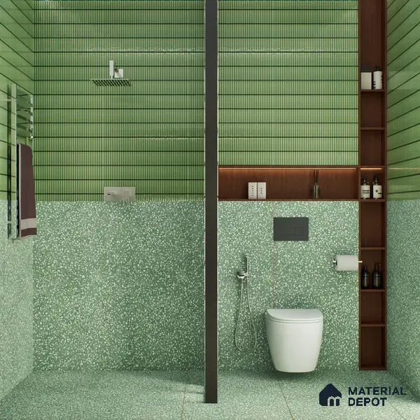 Terrazzo Floor & Wall Tile TL 06086 D Terrazzo Green 4 ft x 2 ft Vitrified Matte Finish - 9 mm | 8 Random Design | Suitable For Living Room, Bedroom, Bathroom, Kitchen