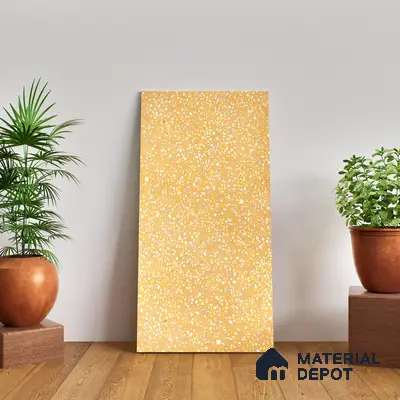 Terrazzo Floor & Wall Tile TL 06086 E Terrazzo Mustard 4 ft x 2 ft Vitrified Matte Finish - 9 mm | 8 Random Design | Suitable For Living Room, Bedroom, Bathroom, Kitchen