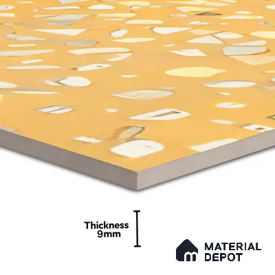 Terrazzo Floor & Wall Tile TL 06086 E Terrazzo Mustard 4 ft x 2 ft Vitrified Matte Finish - 9 mm | 8 Random Design | Suitable For Living Room, Bedroom, Bathroom, Kitchen