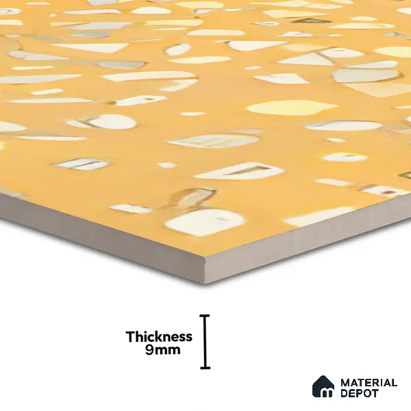 Terrazzo Floor & Wall Tile TL 06086 E Terrazzo Mustard 4 ft x 2 ft Vitrified Matte Finish - 9 mm | 8 Random Design | Suitable For Living Room, Bedroom, Bathroom, Kitchen