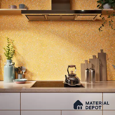 Terrazzo Floor & Wall Tile TL 06086 E Terrazzo Mustard 4 ft x 2 ft Vitrified Matte Finish - 9 mm | 8 Random Design | Suitable For Living Room, Bedroom, Bathroom, Kitchen