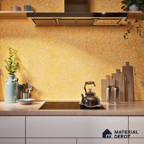 Terrazzo Floor & Wall Tile TL 06086 E Terrazzo Mustard 4 ft x 2 ft Vitrified Matte Finish - 9 mm | 8 Random Design | Suitable For Living Room, Bedroom, Bathroom, Kitchen