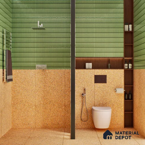 Terrazzo Floor & Wall Tile TL 06086 E Terrazzo Mustard 4 ft x 2 ft Vitrified Matte Finish - 9 mm | 8 Random Design | Suitable For Living Room, Bedroom, Bathroom, Kitchen