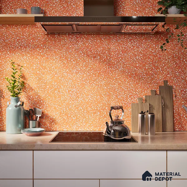 Terrazzo Floor & Wall Tile TL 06086 F Terrazzo Ruby 4 ft x 2 ft Vitrified Matte Finish - 9 mm | 8 Random Design | Suitable For Living Room, Bedroom, Bathroom, Kitchen