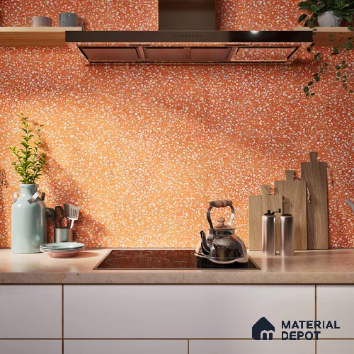 Terrazzo Floor & Wall Tile TL 06086 F Terrazzo Ruby 4 ft x 2 ft Vitrified Matte Finish - 9 mm | 8 Random Design | Suitable For Living Room, Bedroom, Bathroom, Kitchen