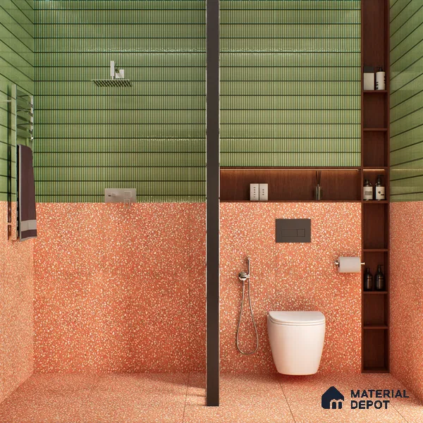 Terrazzo Floor & Wall Tile TL 06086 F Terrazzo Ruby 4 ft x 2 ft Vitrified Matte Finish - 9 mm | 8 Random Design | Suitable For Living Room, Bedroom, Bathroom, Kitchen