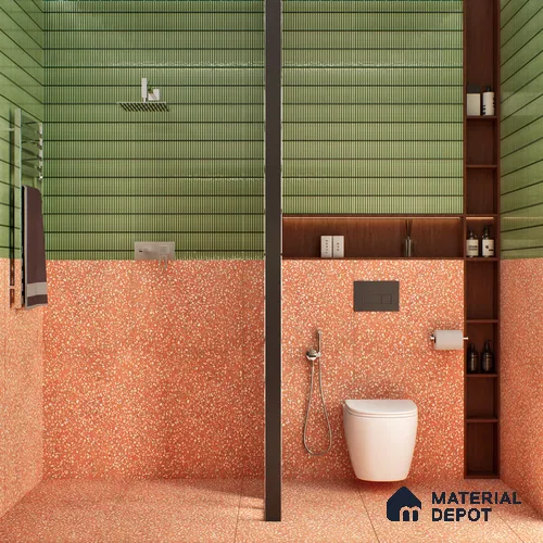 Terrazzo Floor & Wall Tile TL 06086 F Terrazzo Ruby 4 ft x 2 ft Vitrified Matte Finish - 9 mm | 8 Random Design | Suitable For Living Room, Bedroom, Bathroom, Kitchen