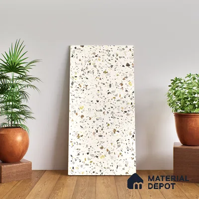 Terrazzo Floor & Wall Tile TL 06086 G Natural Terra White 4 ft x 2 ft Vitrified Matte Finish - 9 mm | 8 Random Design | Suitable For Living Room, Bedroom, Bathroom, Kitchen (Sample)