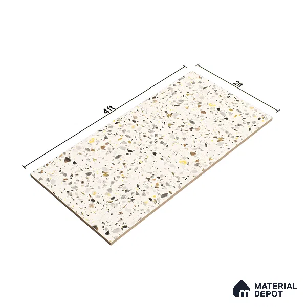 Terrazzo Floor & Wall Tile TL 06086 G Natural Terra White 4 ft x 2 ft Vitrified Matte Finish - 9 mm | 8 Random Design | Suitable For Living Room, Bedroom, Bathroom, Kitchen (Sample)