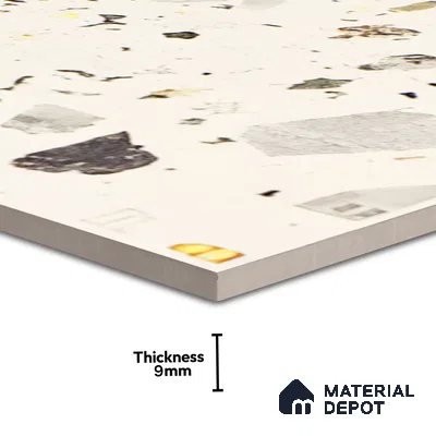 Terrazzo Floor & Wall Tile TL 06086 G Natural Terra White 4 ft x 2 ft Vitrified Matte Finish - 9 mm | 8 Random Design | Suitable For Living Room, Bedroom, Bathroom, Kitchen (Sample)