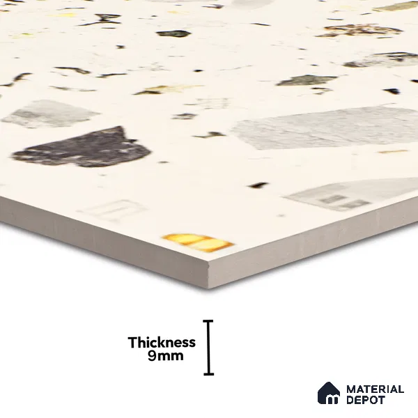 Terrazzo Floor & Wall Tile TL 06086 G Natural Terra White 4 ft x 2 ft Vitrified Matte Finish - 9 mm | 8 Random Design | Suitable For Living Room, Bedroom, Bathroom, Kitchen (Sample)