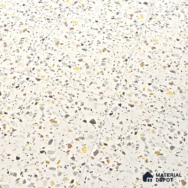 Terrazzo Floor & Wall Tile TL 06086 G Natural Terra White 4 ft x 2 ft Vitrified Matte Finish - 9 mm | 8 Random Design | Suitable For Living Room, Bedroom, Bathroom, Kitchen (Sample)