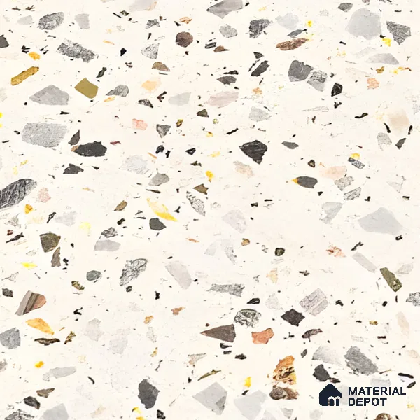 Terrazzo Floor & Wall Tile TL 06086 G Natural Terra White 4 ft x 2 ft Vitrified Matte Finish - 9 mm | 8 Random Design | Suitable For Living Room, Bedroom, Bathroom, Kitchen (Sample)