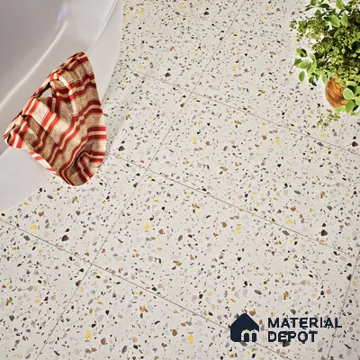 Terrazzo Floor & Wall Tile TL 06086 G Natural Terra White 4 ft x 2 ft Vitrified Matte Finish - 9 mm | 8 Random Design | Suitable For Living Room, Bedroom, Bathroom, Kitchen (Sample)