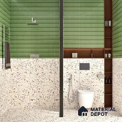 Terrazzo Floor & Wall Tile TL 06086 G Natural Terra White 4 ft x 2 ft Vitrified Matte Finish - 9 mm | 8 Random Design | Suitable For Living Room, Bedroom, Bathroom, Kitchen (Sample)