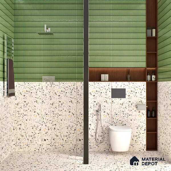 Terrazzo Floor & Wall Tile TL 06086 G Natural Terra White 4 ft x 2 ft Vitrified Matte Finish - 9 mm | 8 Random Design | Suitable For Living Room, Bedroom, Bathroom, Kitchen (Sample)