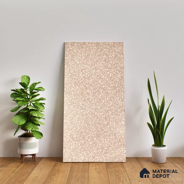 Terrazzo Floor & Wall Tile TL 06086 Terrazzo Taupe 4 ft x 2 ft Vitrified Matte Finish - 9 mm | 4 Random Design | Suitable For Living Room, Bedroom, Bathroom, Kitchen