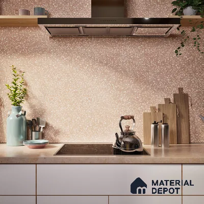Terrazzo Floor & Wall Tile TL 06086 Terrazzo Taupe 4 ft x 2 ft Vitrified Matte Finish - 9 mm | 4 Random Design | Suitable For Living Room, Bedroom, Bathroom, Kitchen