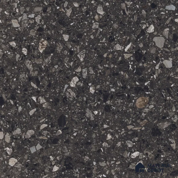 Terrazzo Floor & Wall Tile TL 06022 B Carrara Nero 2 ft x 2 ft Rustic Carving Matte Finish Vitrified Tile - 9 mm | 6 Random Design | Suitable For Living Room, Bedroom, Bathroom, Kitchen & Dining