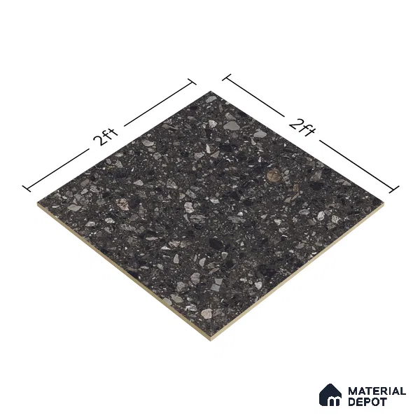 Terrazzo Floor & Wall Tile TL 06022 B Carrara Nero 2 ft x 2 ft Rustic Carving Matte Finish Vitrified Tile - 9 mm | 6 Random Design | Suitable For Living Room, Bedroom, Bathroom, Kitchen & Dining