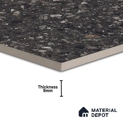 Terrazzo Floor & Wall Tile TL 06022 B Carrara Nero 2 ft x 2 ft Rustic Carving Matte Finish Vitrified Tile - 9 mm | 6 Random Design | Suitable For Living Room, Bedroom, Bathroom, Kitchen & Dining