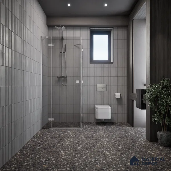 Terrazzo Floor & Wall Tile TL 06022 B Carrara Nero 2 ft x 2 ft Rustic Carving Matte Finish Vitrified Tile - 9 mm | 6 Random Design | Suitable For Living Room, Bedroom, Bathroom, Kitchen & Dining