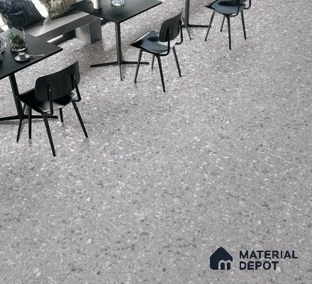 Terrazzo Floor & Wall Tile TL 06022 Carrara White 2 ft x 2 ft Rustic Carving Matte Finish Vitrified Tile - 9 mm | 6 Random Design | Suitable For Living Room, Bedroom, Bathroom, Kitchen & Dining (Sample)