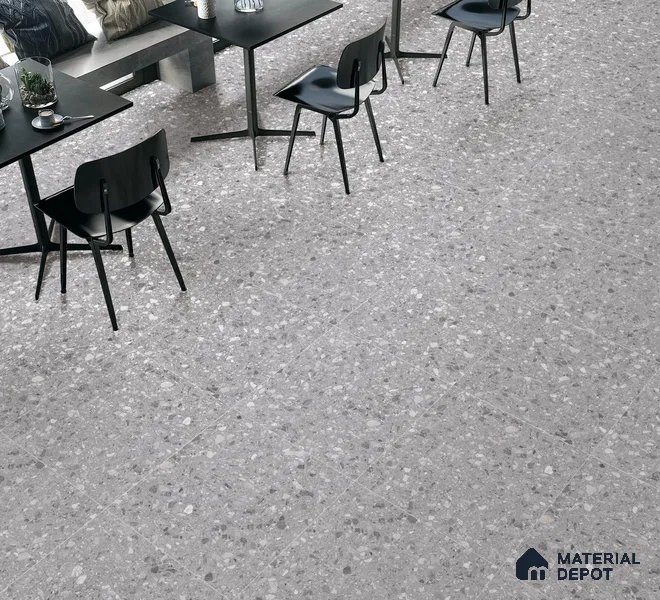 Terrazzo Floor & Wall Tile TL 06022 Carrara White 2 ft x 2 ft Rustic Carving Matte Finish Vitrified Tile - 9 mm | 6 Random Design | Suitable For Living Room, Bedroom, Bathroom, Kitchen & Dining (Sample)