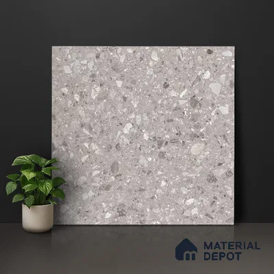 Terrazzo Floor & Wall Tile TL 06022 Carrara White 2 ft x 2 ft Rustic Carving Matte Finish Vitrified Tile - 9 mm | 6 Random Design | Suitable For Living Room, Bedroom, Bathroom, Kitchen & Dining (Sample)