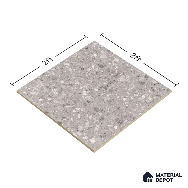 Terrazzo Floor & Wall Tile TL 06022 Carrara White 2 ft x 2 ft Rustic Carving Matte Finish Vitrified Tile - 9 mm | 6 Random Design | Suitable For Living Room, Bedroom, Bathroom, Kitchen & Dining (Sample)
