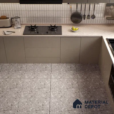 Terrazzo Floor & Wall Tile TL 06022 Carrara White 2 ft x 2 ft Rustic Carving Matte Finish Vitrified Tile - 9 mm | 6 Random Design | Suitable For Living Room, Bedroom, Bathroom, Kitchen & Dining (Sample)