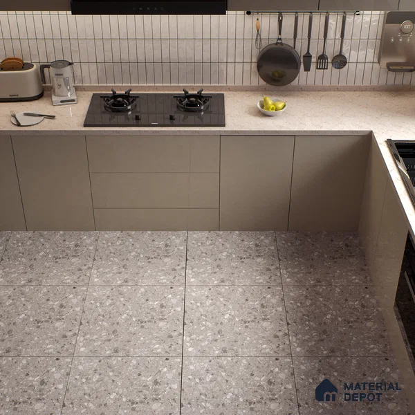 Terrazzo Floor & Wall Tile TL 06022 Carrara White 2 ft x 2 ft Rustic Carving Matte Finish Vitrified Tile - 9 mm | 6 Random Design | Suitable For Living Room, Bedroom, Bathroom, Kitchen & Dining (Sample)