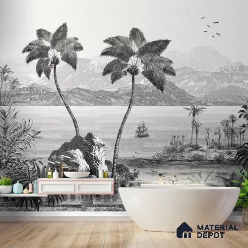 The Beach, Beautiful Wallpaper for Rooms Sukoon Series Canvas Nature Design (Customised Size Wallpaper)