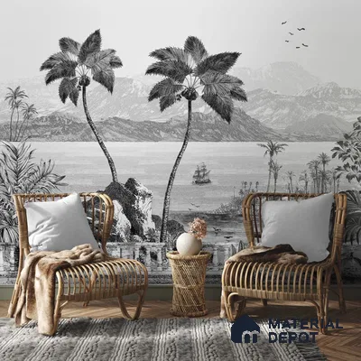 The Beach, Beautiful Wallpaper for Rooms Sukoon Series Handmade Nature Design (Customised Size Wallpaper)