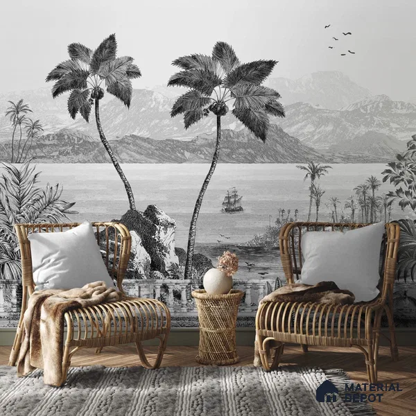 The Beach, Beautiful Wallpaper for Rooms Sukoon Series Handmade Nature Design (Customised Size Wallpaper)