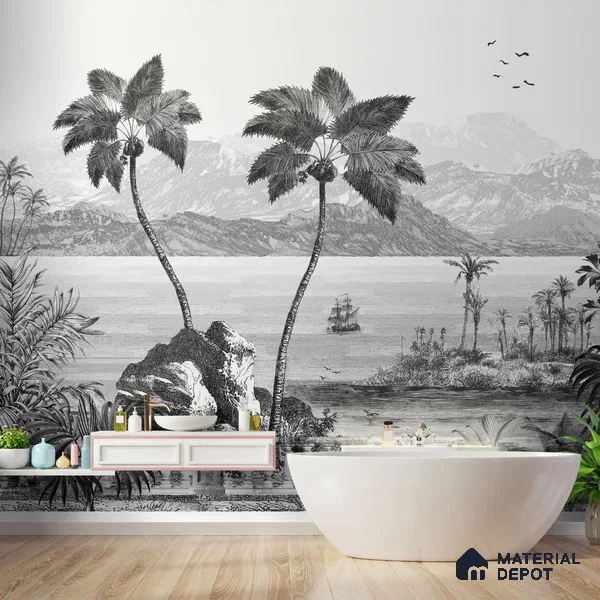 The Beach, Beautiful Wallpaper for Rooms Sukoon Series Handmade Nature Design (Customised Size Wallpaper)