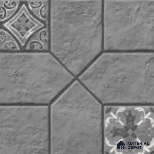 Stone Floor Tile TL 07589 Turin Nero 16 x 16 inch Texture Finish Vitrified Tile - 12 mm | Suitable for Parking, Outdoor & Bathroom | Pattern Alignment May Vary | 2-3 mm Spacer is Mandatory (Sample)